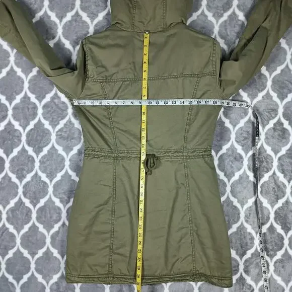 Hollister Olive Green Sherpa Lined Coat Women Medium Hooded Parka Jacket Y2K - Picture 6 of 9